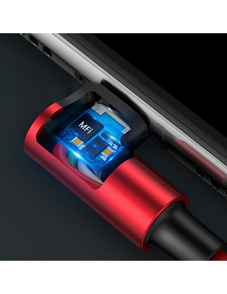 
iPhone Lightning į USB-A MFi 2.4A 1m kampinis kabelis – raudonas
