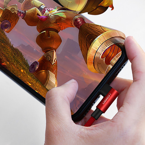 
iPhone Lightning į USB-A MFi 2.4A 1m kampinis kabelis – raudonas
