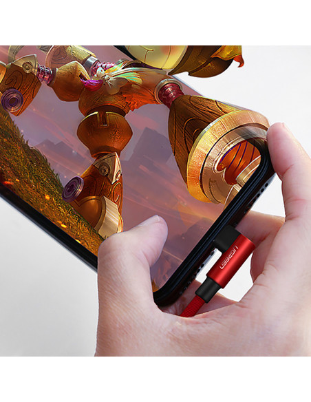 
iPhone Lightning į USB-A MFi 2.4A 1m kampinis kabelis – raudonas
