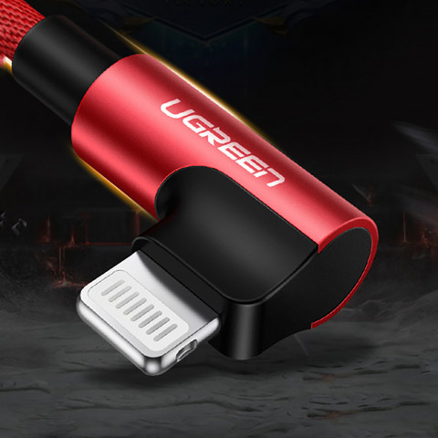 
iPhone Lightning į USB-A MFi 2.4A 1m kampinis kabelis – raudonas
