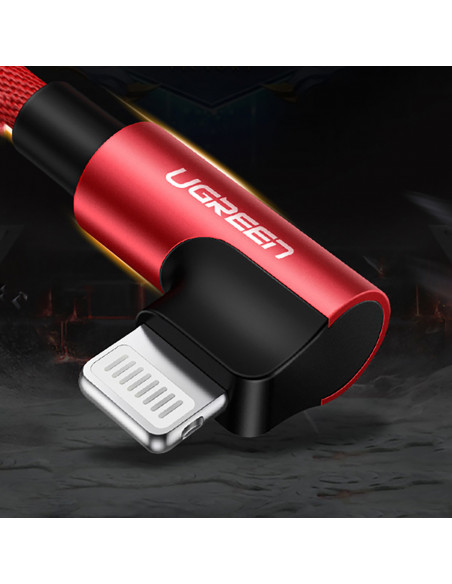 
iPhone Lightning į USB-A MFi 2.4A 1m kampinis kabelis – raudonas
