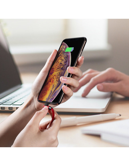 
iPhone Lightning į USB-A MFi 2.4A 1m kampinis kabelis – raudonas
