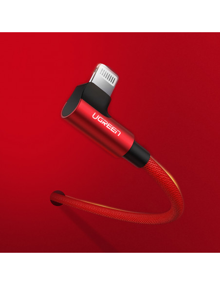 
iPhone Lightning į USB-A MFi 2.4A 1m kampinis kabelis – raudonas
