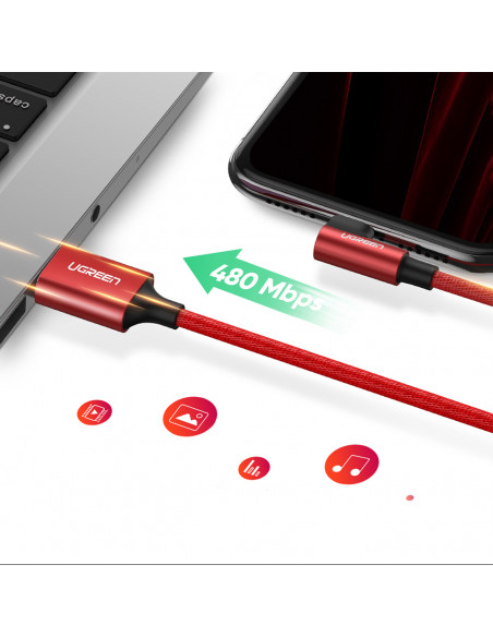 
iPhone Lightning į USB-A MFi 2.4A 1m kampinis kabelis – raudonas
