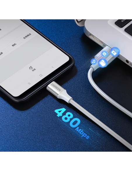 
Pintinis kabelis USB-A - USB-C QC 3.0 3A 1.5m - baltas
