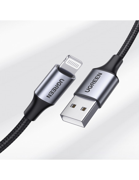 
USB-A - iPhone Lightning MFi pintas kabelis 2 m - juodas
