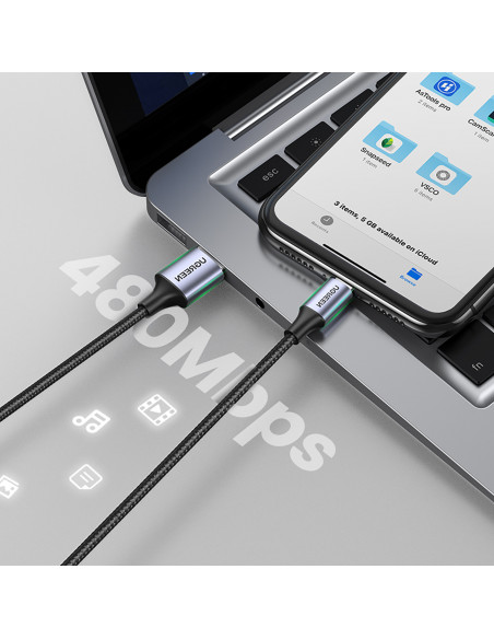 
USB-A - iPhone Lightning MFi pintas kabelis 2 m - juodas
