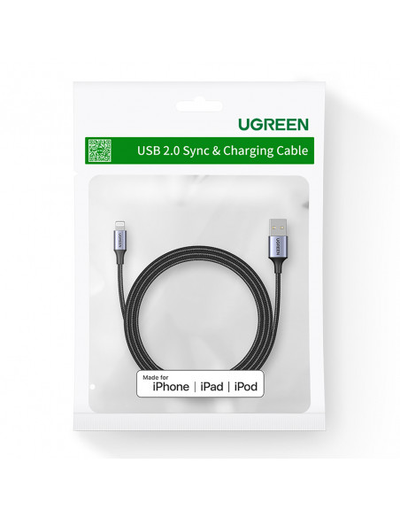 
USB-A - iPhone Lightning MFi pintas kabelis 2 m - juodas
