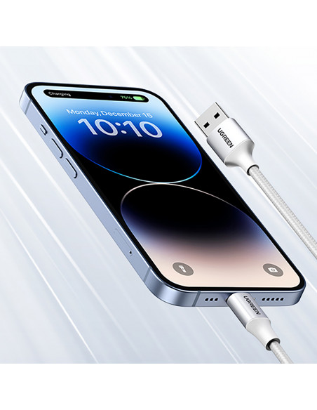 
USB-A - iPhone Lightning MFi pintas kabelis 2 m - sidabrinis
