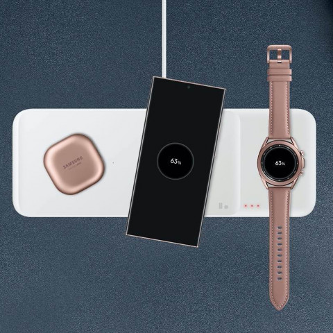 
3in1 „Samsung Trio“ indukcinis sieninis įkroviklis telefonui / „Galaxy Watch“ / „Buds“ – baltas
