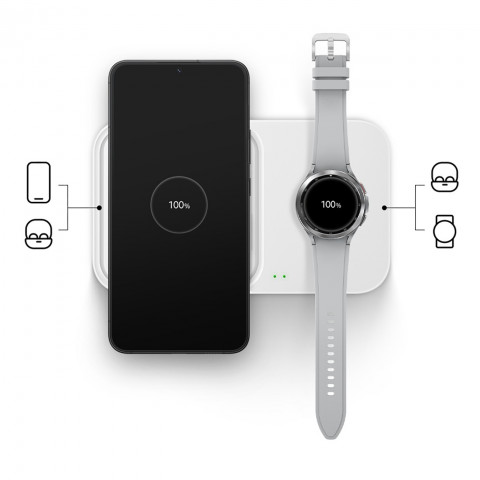 
„Samsung“ belaidis įkroviklis „Duo“ indukcinis 15 W + sieninis įkroviklis ir laidas – baltas
