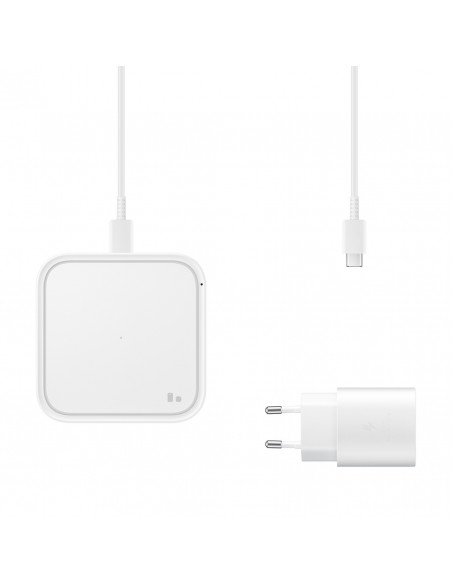 
„Samsung“ belaidis įkroviklis, 15 W indukcinis įkroviklis + sieninis įkroviklis ir USB-C laidas – baltas
