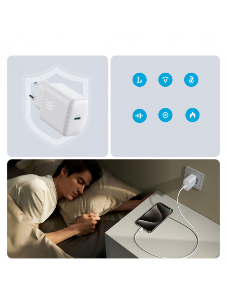 
USB-C PD 30W QC SFC sieninis įkroviklis – baltas
