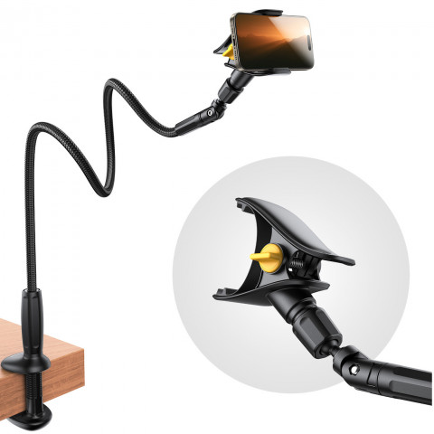 
Stalinis telefono laikiklis su lanksčia „Gooseneck“ rankena - juodas
