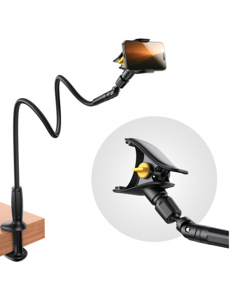 
Stalinis telefono laikiklis su lanksčia „Gooseneck“ rankena - juodas
