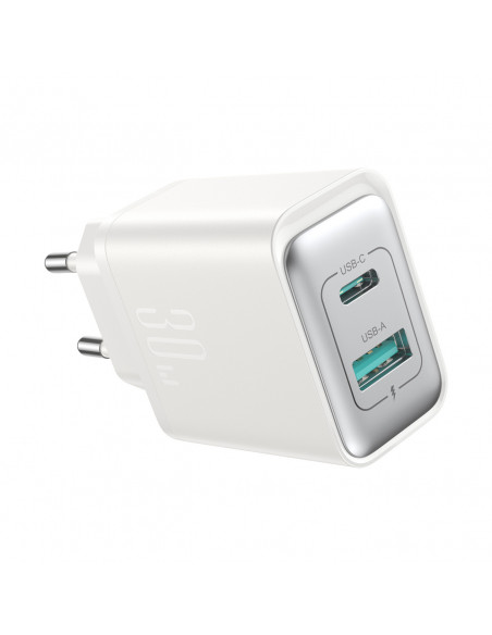 
USB-C - USB-A 30W PD sieninis įkroviklis - baltas
