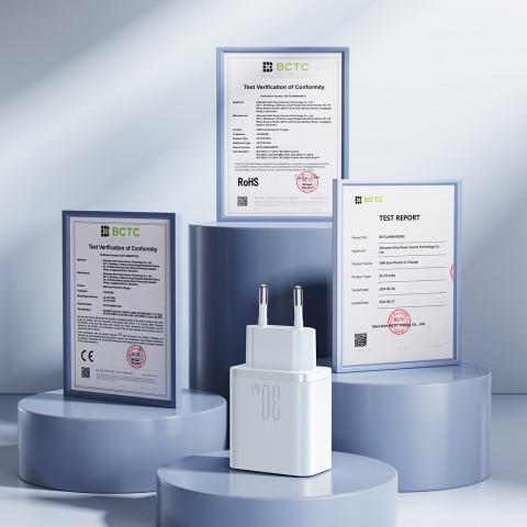 
USB-C - USB-A 30W PD sieninis įkroviklis - baltas
