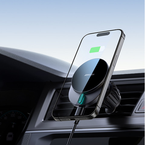 
Magnetinis telefono laikiklis su 15 W indukciniu įkrovikliu, skirtas oro išleidimo angai - juodas
