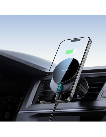 
Magnetinis telefono laikiklis su 15 W indukciniu įkrovikliu, skirtas oro išleidimo angai - juodas
