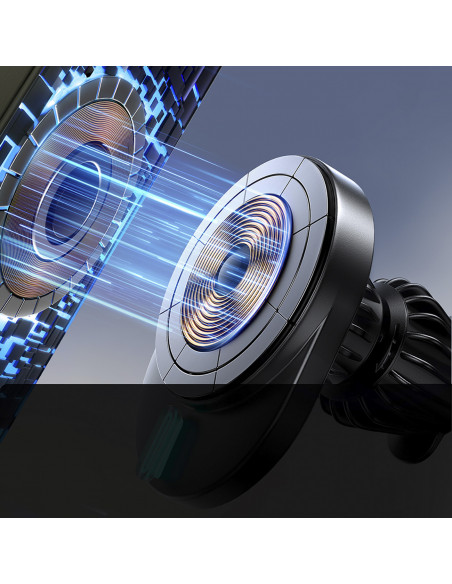 
Magnetinis telefono laikiklis su 15 W indukciniu įkrovikliu, skirtas oro išleidimo angai - juodas
