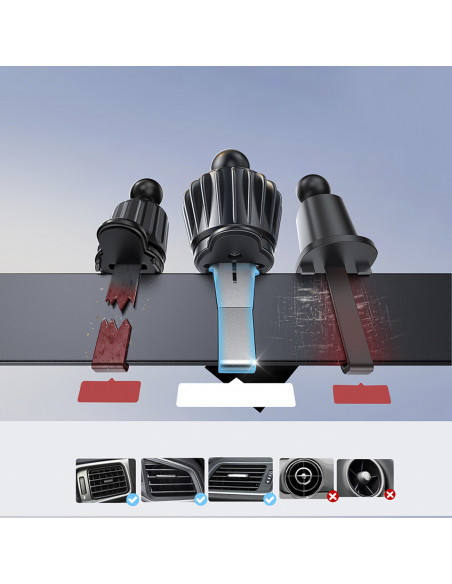 
Magnetinis telefono laikiklis su 15 W indukciniu įkrovikliu, skirtas oro išleidimo angai - juodas
