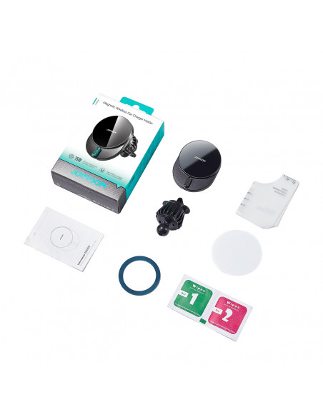 
Magnetinis telefono laikiklis su 15 W indukciniu įkrovikliu, skirtas oro išleidimo angai - juodas
