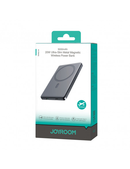 
5000mAh USB-C išorinė baterija su 20 W PD ir 15 W indukciniu įkrovimu – pilka
