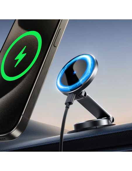 
Magnetinis automobilio telefono laikiklis su 15 W indukciniu įkrovikliu - juodas
