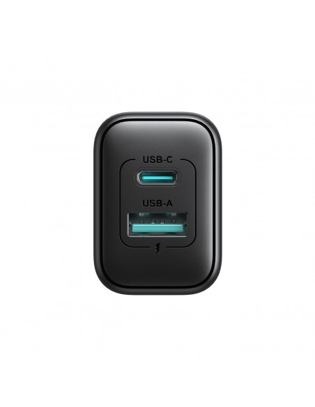 
USB-C ir USB-A 25W SFC PPS PD sieninis įkroviklis – juodas
