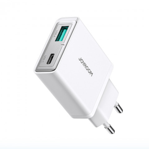 
Mažas ir itin plonas 20 W USB-A USB-C sieninis įkroviklis – baltas
