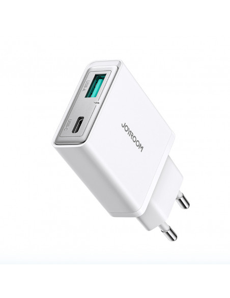 
Mažas ir itin plonas 20 W USB-A USB-C sieninis įkroviklis – baltas
