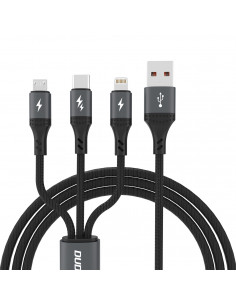 
3in1 laidas 60W USB-A - MicroUSB USB-C iPhone Lightning 1.2m - juodas
