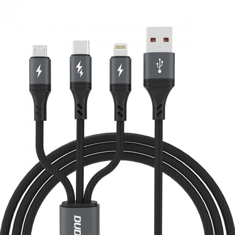 
3in1 laidas 60W USB-A - MicroUSB USB-C iPhone Lightning 1.2m - juodas
