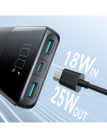 
Nešiojamoji baterija 10000mAh 25W 2x USB-A 1x USB-C SFC - juoda
