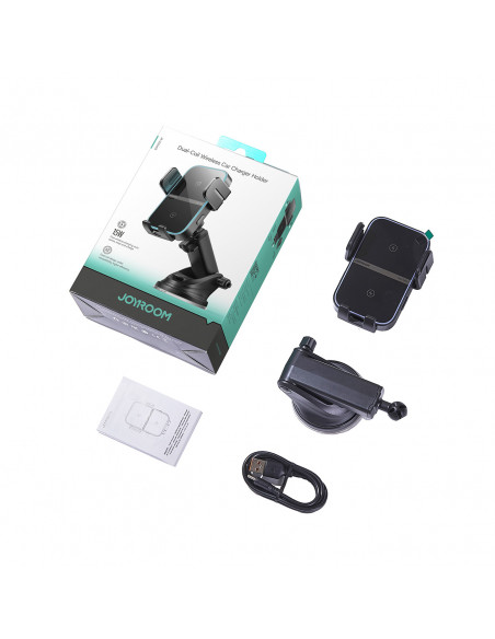 
Telefono laikiklis su indukciniu įkrovikliu, skirtas prietaisų skydeliui – juodas
