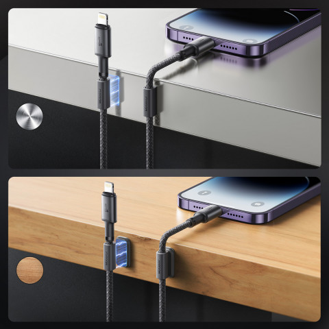 
USB-A – „iPhone Lightning“ laidas su magnetiniu laikikliu ir organizatoriumi, 1,2 m – pilkas

