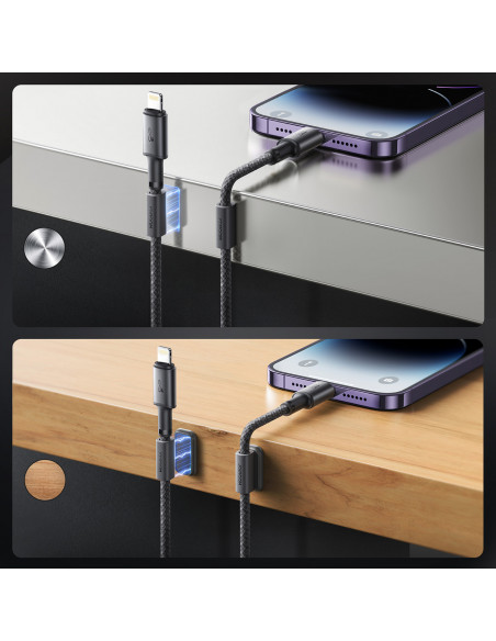 
USB-A – „iPhone Lightning“ laidas su magnetiniu laikikliu ir organizatoriumi, 1,2 m – pilkas
