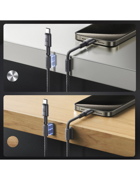 
USB-C – USB-C laidas su organizatoriumi ir magnetiniu laikikliu 1,2 m – pilkas
