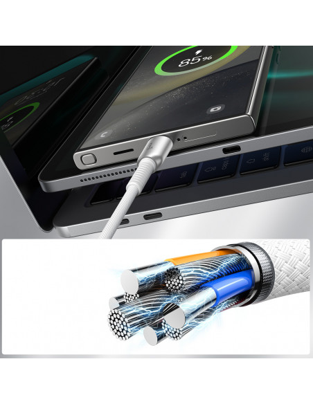 
„Cutting-Edge“ serijos 3A USB-A - USB-C 1,2 m laidas - pilkas
