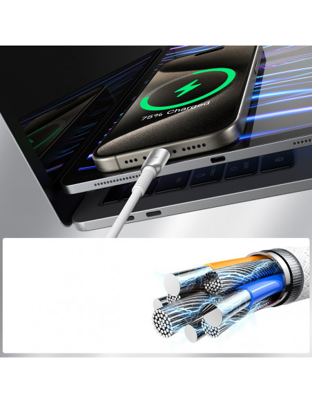 
„Cutting-Edge“ serijos 60 W USB-C – USB-C 1,2 m laidas – pilkas
