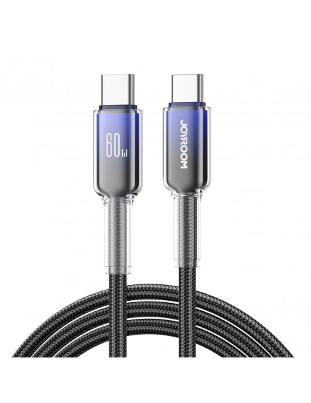 
„Crystal-Clear“ serijos 60 W USB-C – USB-C 1,2 m laidas – juodas
