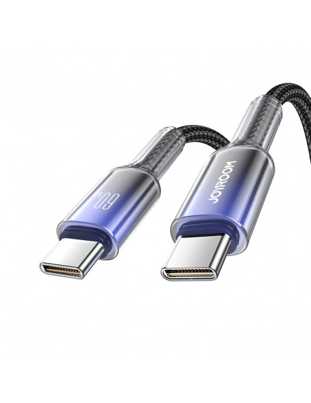 
„Crystal-Clear“ serijos 60 W USB-C – USB-C 1,2 m laidas – juodas
