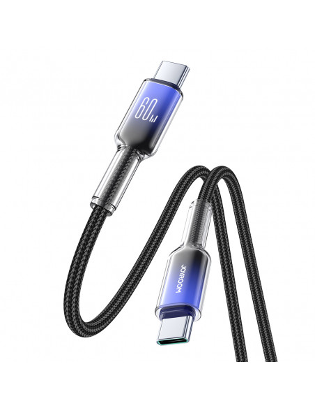 
„Crystal-Clear“ serijos 60 W USB-C – USB-C 1,2 m laidas – juodas
