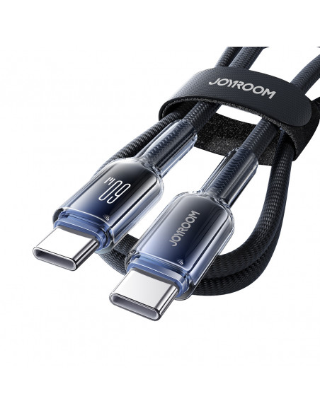 
„Crystal-Clear“ serijos 60 W USB-C – USB-C 1,2 m laidas – juodas
