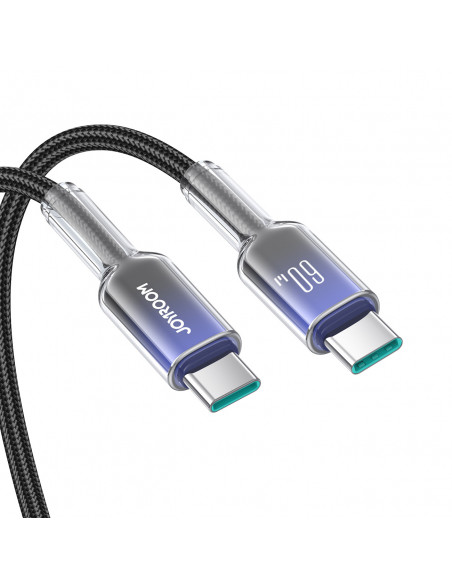 
„Crystal-Clear“ serijos 60 W USB-C – USB-C 1,2 m laidas – juodas
