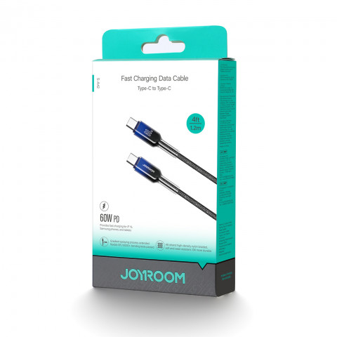 
„Crystal-Clear“ serijos 60 W USB-C – USB-C 1,2 m laidas – juodas
