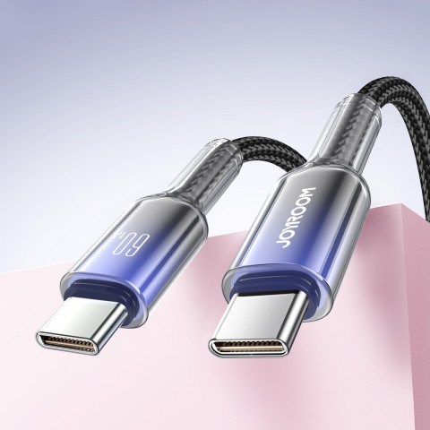 
„Crystal-Clear“ serijos 60 W USB-C – USB-C 1,2 m laidas – juodas

