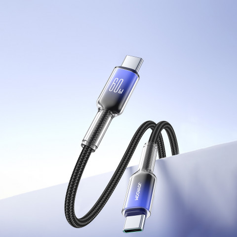 
„Crystal-Clear“ serijos 60 W USB-C – USB-C 1,2 m laidas – juodas
