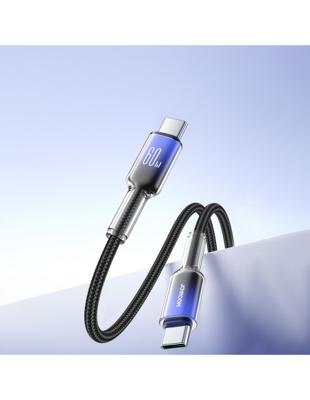 
„Crystal-Clear“ serijos 60 W USB-C – USB-C 1,2 m laidas – juodas
