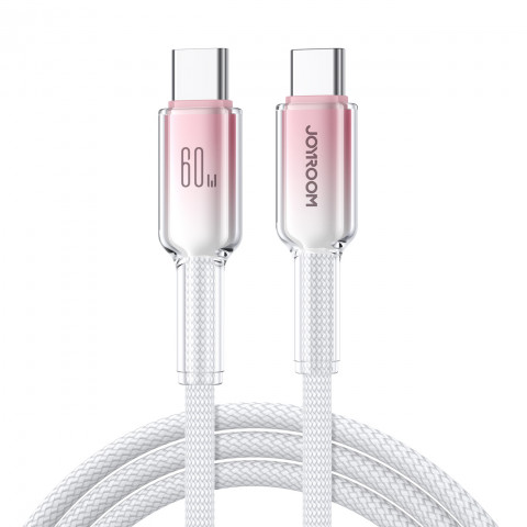 
„Crystal-Clear“ serijos 60 W USB-C – USB-C 1,2 m laidas – baltas
